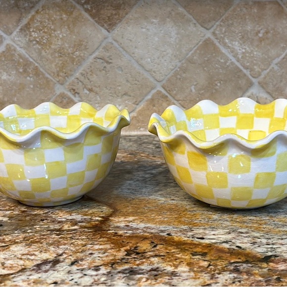 Hand Painted Yellow Checkered Bowls-Patti Cappell Design for Two’s Company - Picture 13 of 14